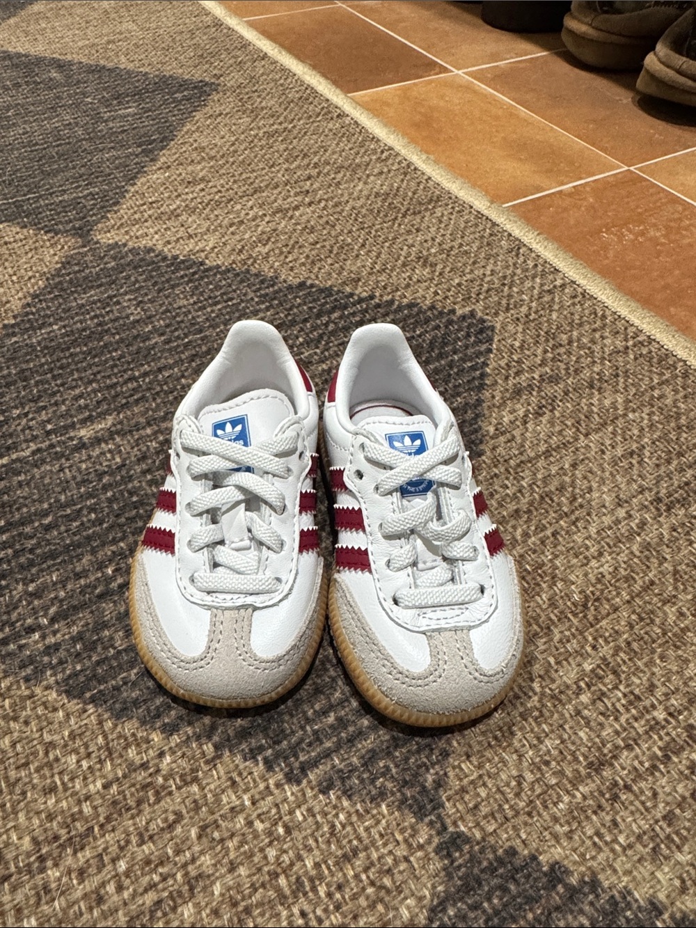 adidas Kids White Sneakers with Burgundy Stripes